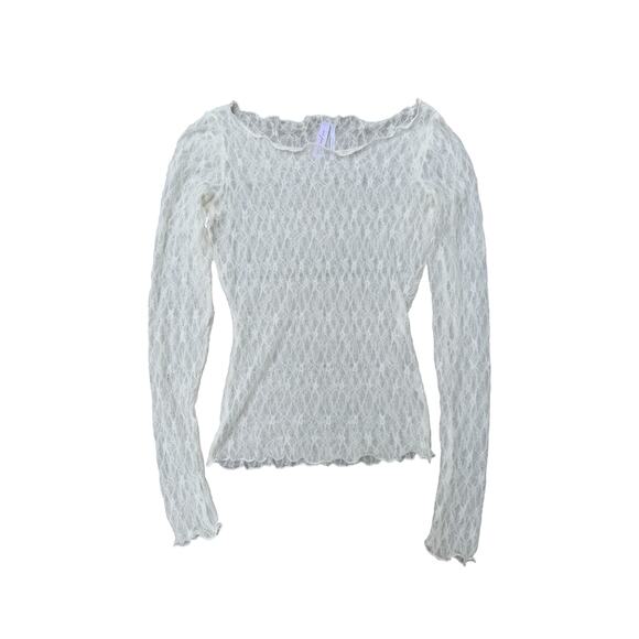 Urban Outfitters Top White Lace Sheer Long Sleeve Delicate Floral Small - Picture 1 of 5